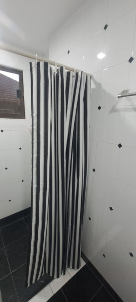 Black & White Satin Stripe Shower Curtain with Hooks - Wholesale boutique from All White Linens Ltd., United Kingdom