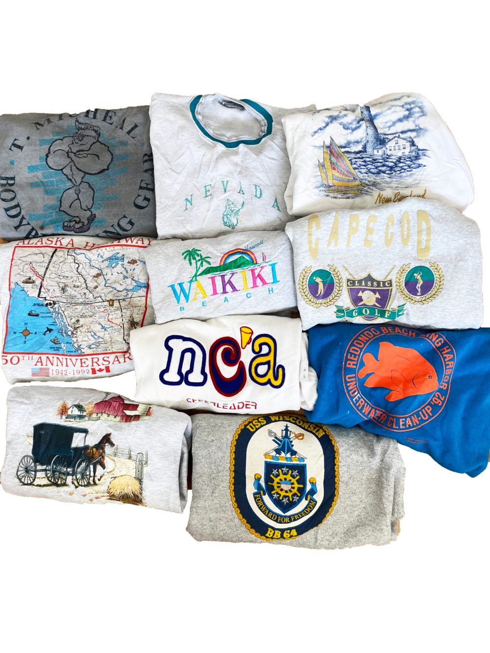 10-PIECE PREMIUM A/B GRADE TRUE VINTAGE OBSCURE SOUVENIR CREWNECKS - Wholesale casual from AMERIVINTAGE CLOTHING CO, Australia