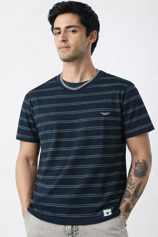 Men Round Neck Stripes Half Sleeves T-Shirt - Wholesale casual from Arbour Clothing, India