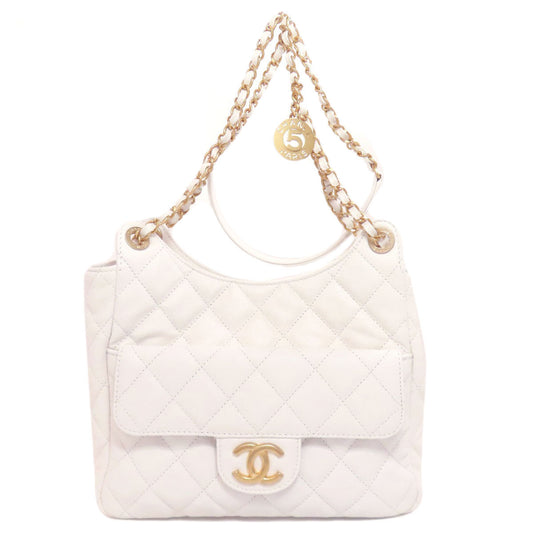 CHANEL Shoulder Bag Grained Calfskin Skin white Hobo Bag Gold Metal - Wholesale boutique from Arigatou Share Japan, United States