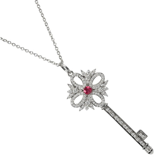 TIFFANY&Co.; Necklace Pt950Platinum, Diamond, Ruby Silver Victoria Key Medium Women Used Authentic - Wholesale boutique from Arigatou Share Japan, United States