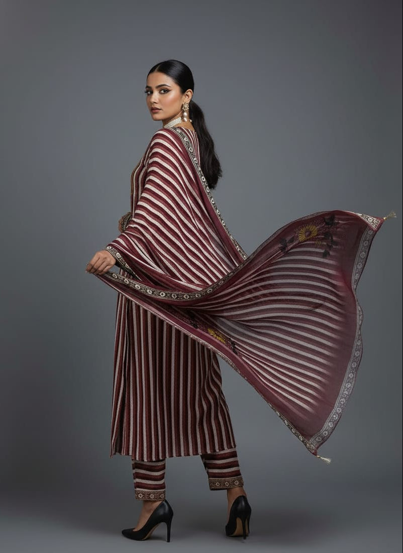 UNSTITCHED 3-PIECE SUIT – MASLIN HANDWORK NECK EDITION - Wholesale designer from Arihant Fashion, India