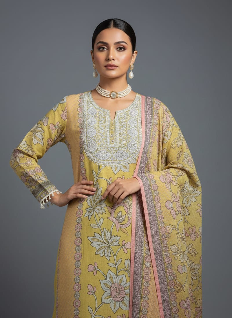 UNSTITCHED 3-PIECE SUIT – ORGANZA PEARL & SEQUENCE EMBROIDERY EDITION - Wholesale designer from Arihant Fashion, India