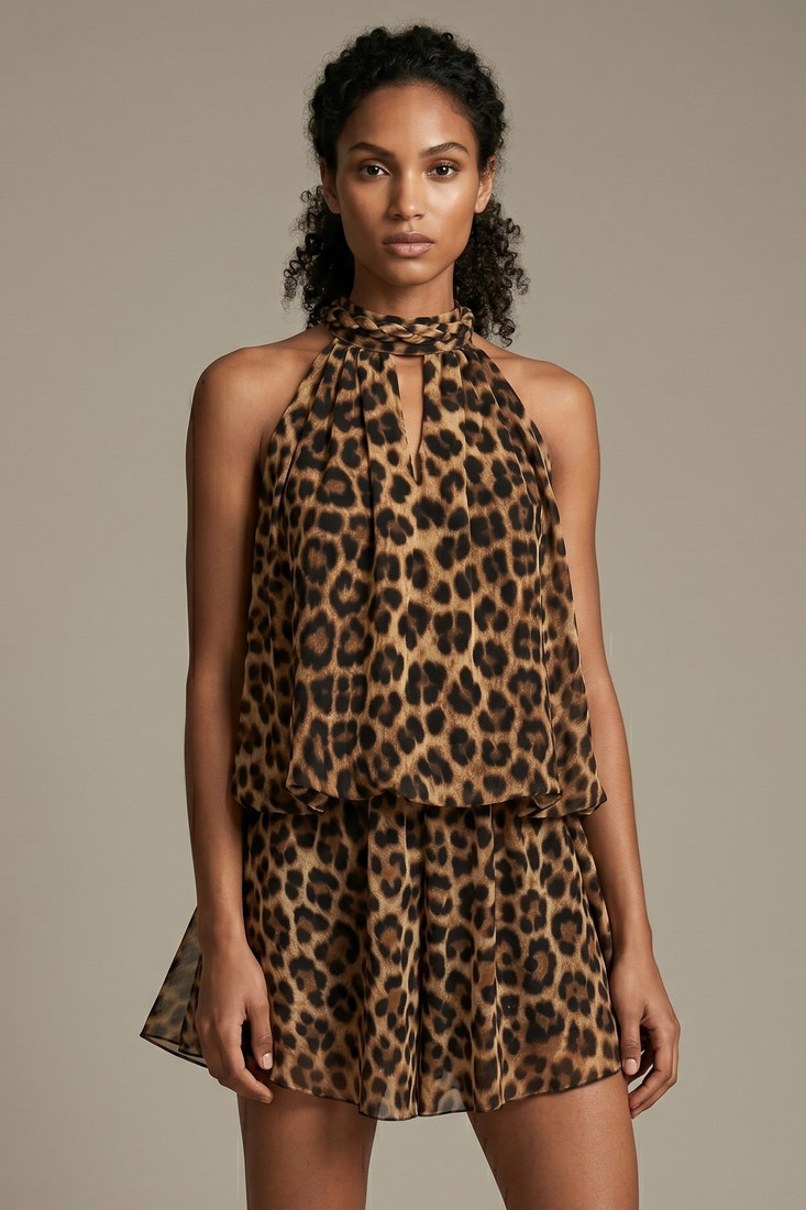 Leopard Chiffon Halterneck Playsuit - Wholesale boho from Babez London, United Kingdom