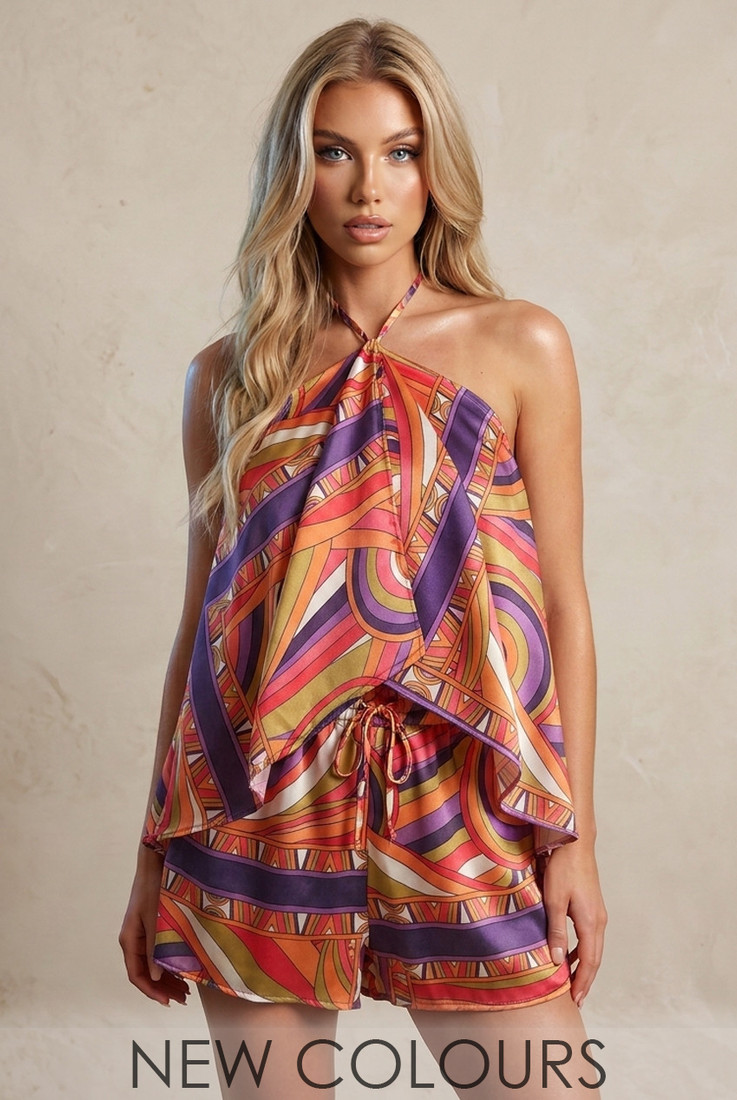 Scarf Print Halterneck Top and Shorts Set - Wholesale boho from Babez London, United Kingdom