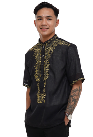 Jusi Black Short Sleeved Barong Tagalog - Edward - JV111 - Wholesale casual from Barong World, United States