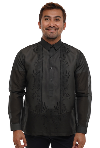 Premium Jusi Black Elegant Barong Tagalog - Paul - JV788 - Wholesale casual from Barong World, United States