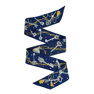Hermès Les Clés Navy Silk Twilly Scarf - Wholesale boho from Bella Ling, United Kingdom