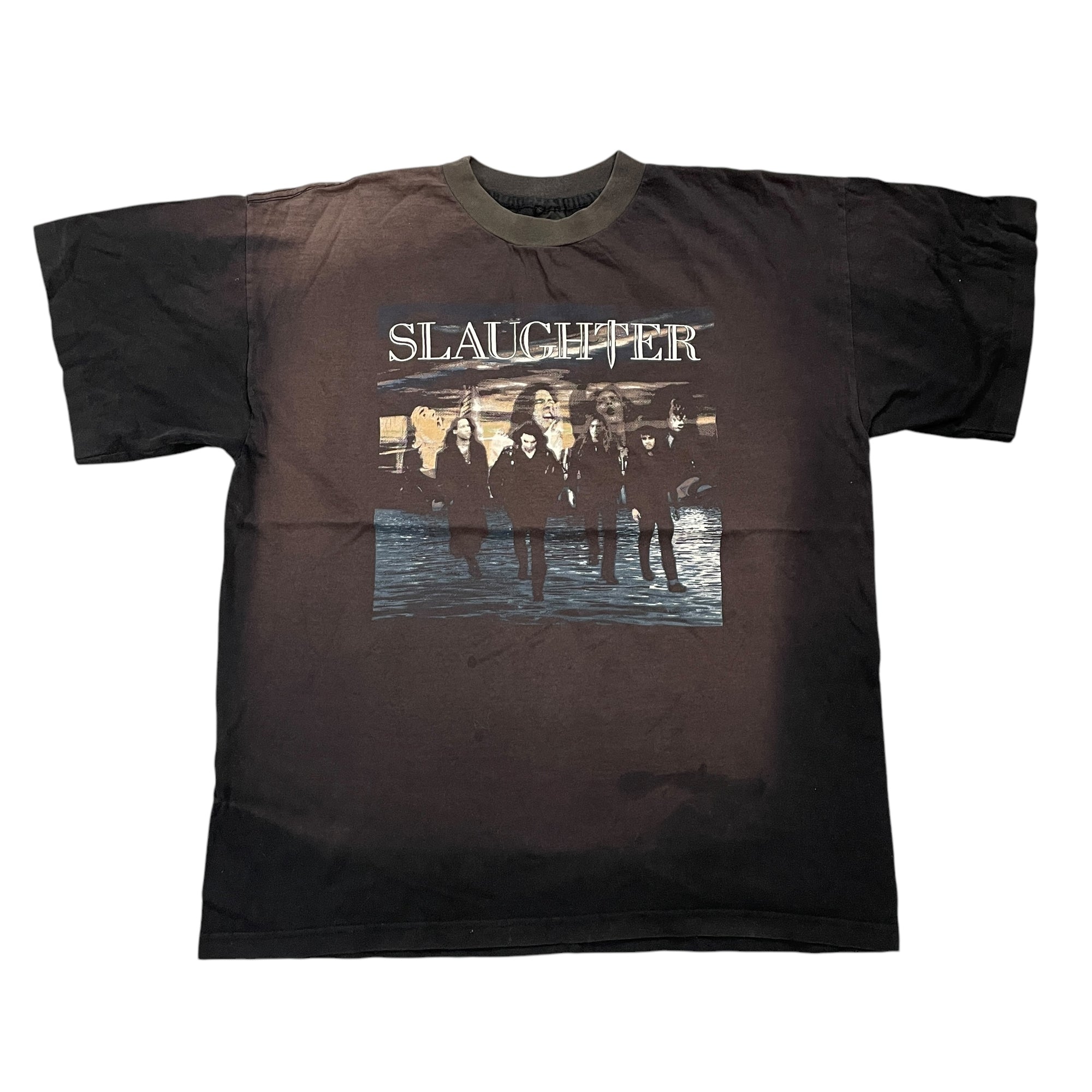 90s Slaughter 'Rock Never Stops' Vintage Band Tour T-Shirt - Wholesale designer from Black Market Vintage, Canada