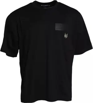 Black Logo Patch Cotton Crew Neck T-shirt - Wholesale accessories from BrandsGateway, 