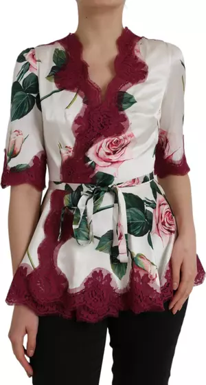 White Floral Lace Silk Short Sleeves Top - Wholesale accessories from BrandsGateway, 