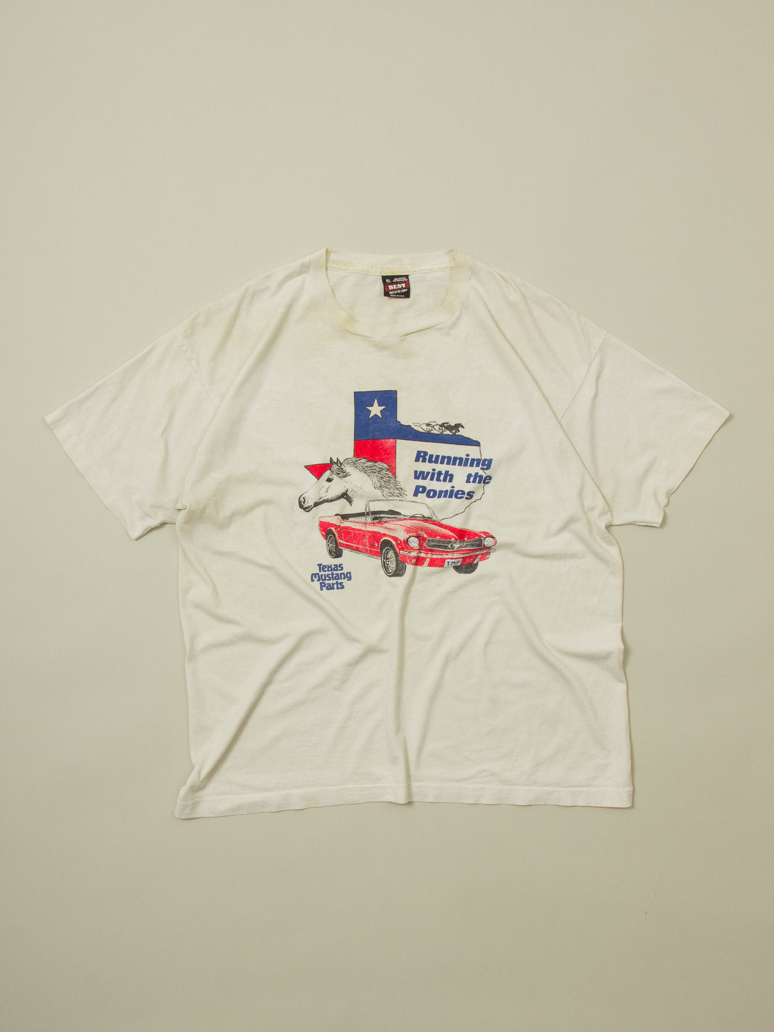 Vtg 1990s 'Texas Mustang 'Single Stitch Tee - Made in USA (XL) - Wholesale casual from Broadway & Sons, Sweden