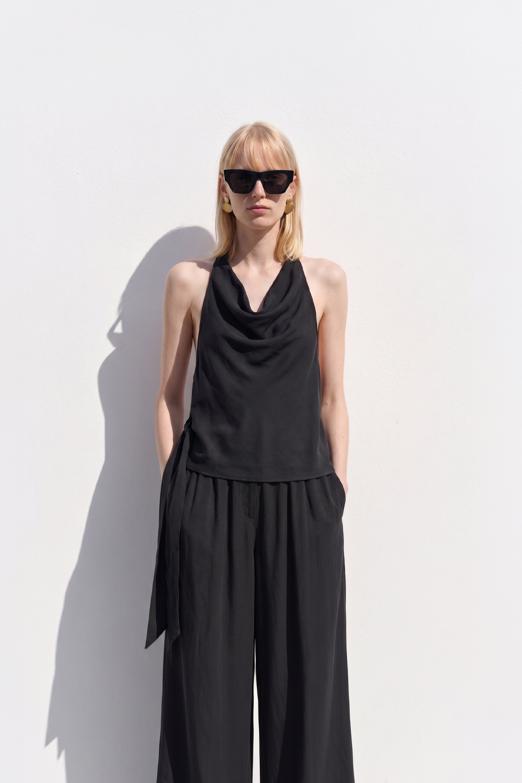 Degaje Yakalı Bağlamalı Modal Bluz - Wholesale casual from BSL, Turkey