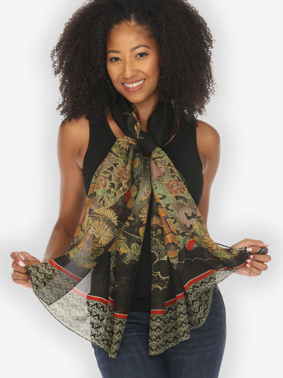 Magic Organic Beauty in Black Silk Scarf - Wholesale boho from Citron Clothing Inc., United States