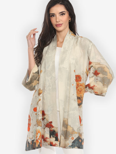 Noble Koi Fish in Cream Silk Kimono Jacket - Wholesale boho from Citron Clothing Inc., United States