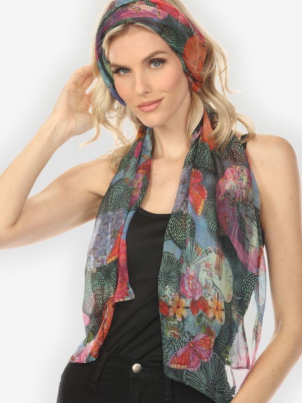 Textured Flower Butterfly Silk Scarf - Wholesale boutique from Citron Clothing Inc., United States