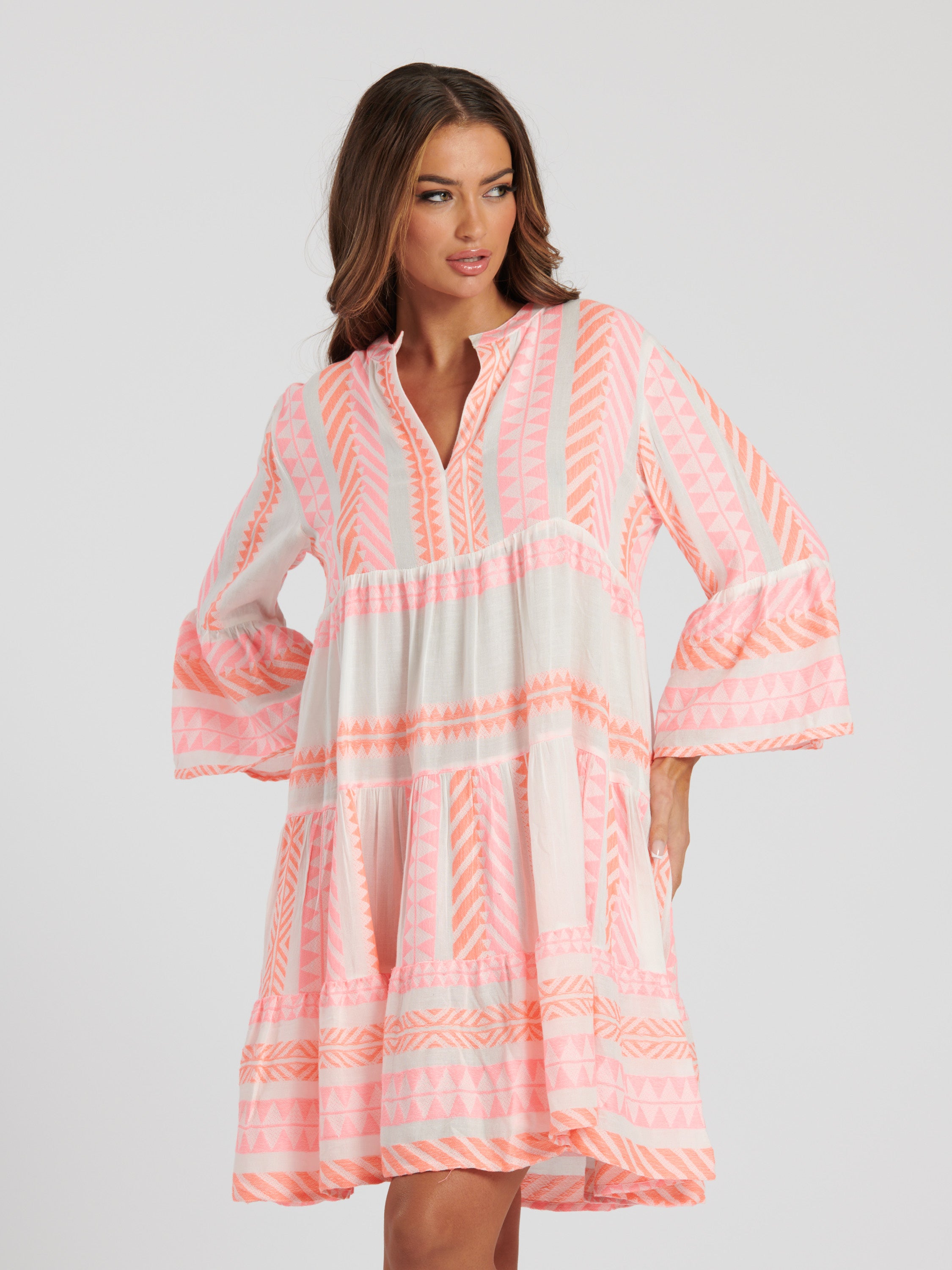 Neon Jacquard Tiered Mini Dress - Wholesale casual from Continental Textiles, United Kingdom