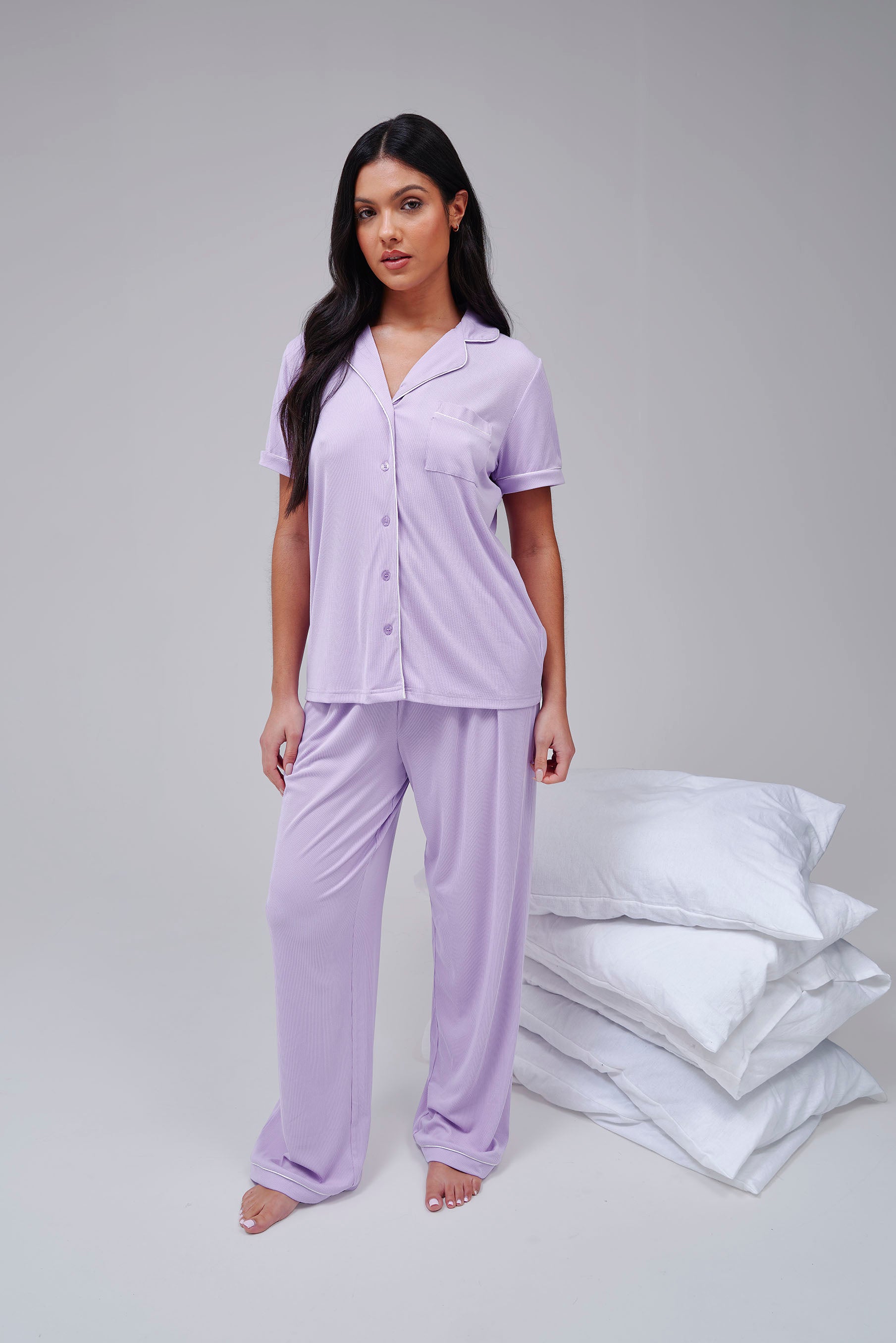 Super Soft Jersey Rib Traditional Short Sleeve Long Pant Set - Wholesale casual from Continental Textiles, United Kingdom