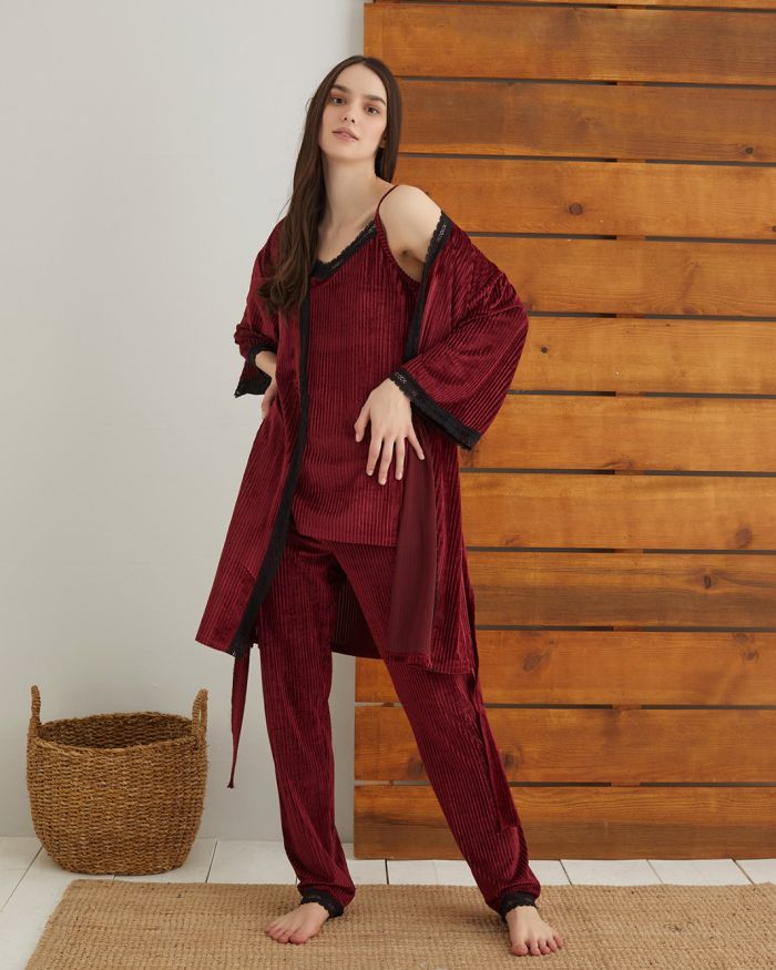 Kadın 3’lü Kadife Sabahlık Takımı - Wholesale casual from Çuhadar İç Giyim, Turkey