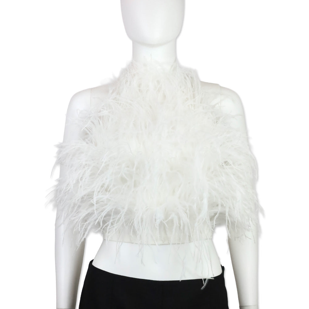Cult Gaia Joey Off-White Ostrich Feather Halter Top - Wholesale boutique from DBLTKE, United States