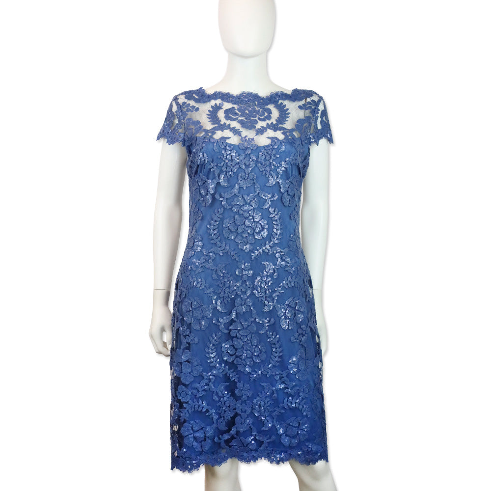 Tadashi Shoji Blue Illusion Embroidered Sequin Lace Cap Sleeve Dress - Wholesale boutique from DBLTKE, United States