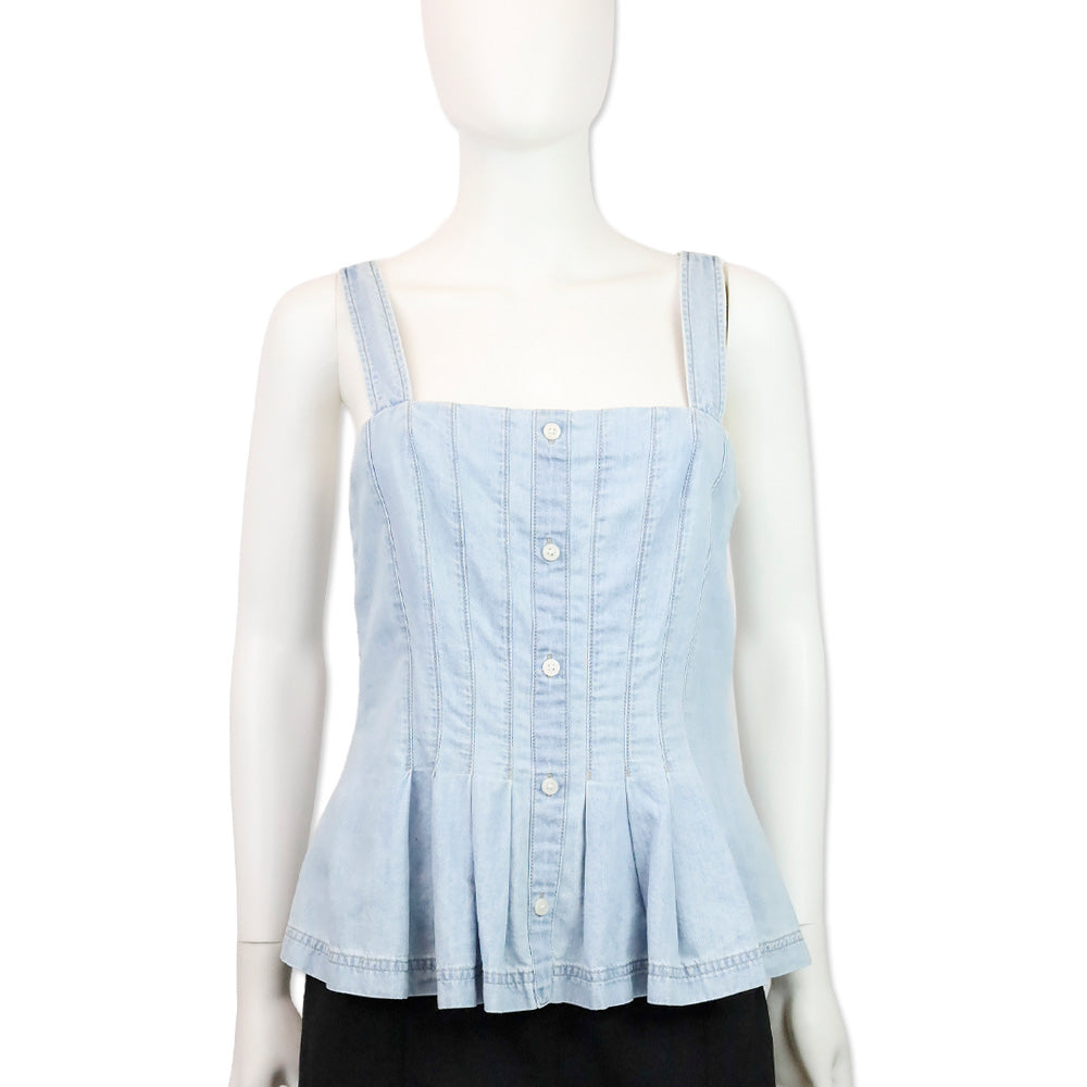 Veronica Beard Laura Chambray Pleated Peplum Top - Wholesale boutique from DBLTKE, United States