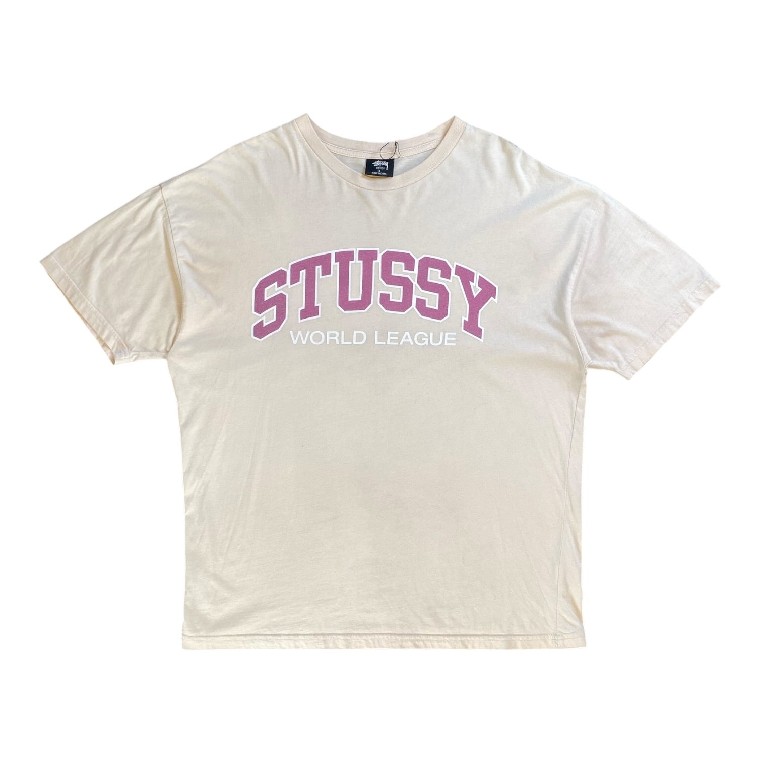 Stussy World League Relaxed White Sand T-shirt - Wholesale casual from Digg It Vintage, United Arab Emirates