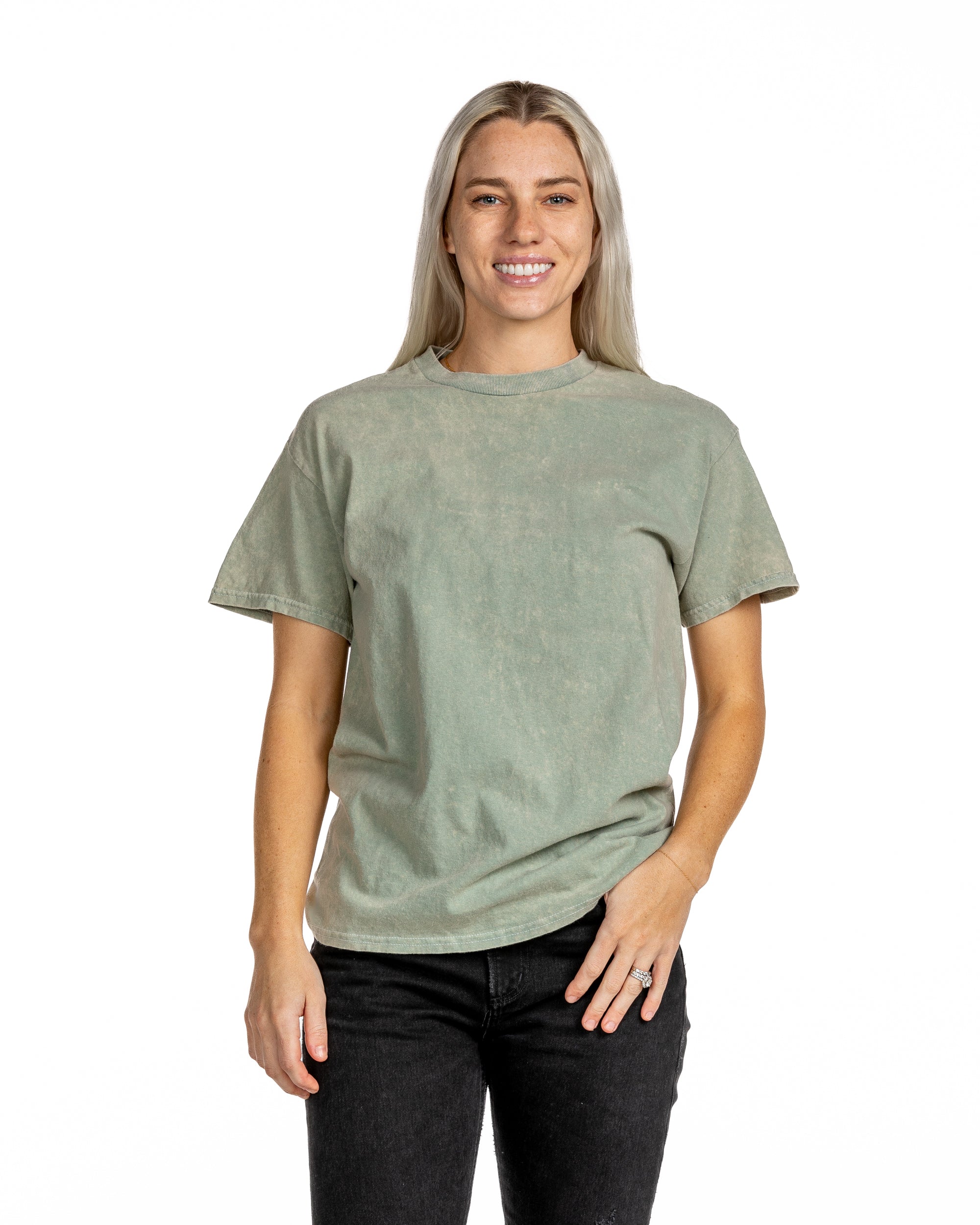 Mineral Wash Short Sleeve Tee - Aloe - Wholesale eco-friendly from Dyenomite Apparel Wholesale, United States