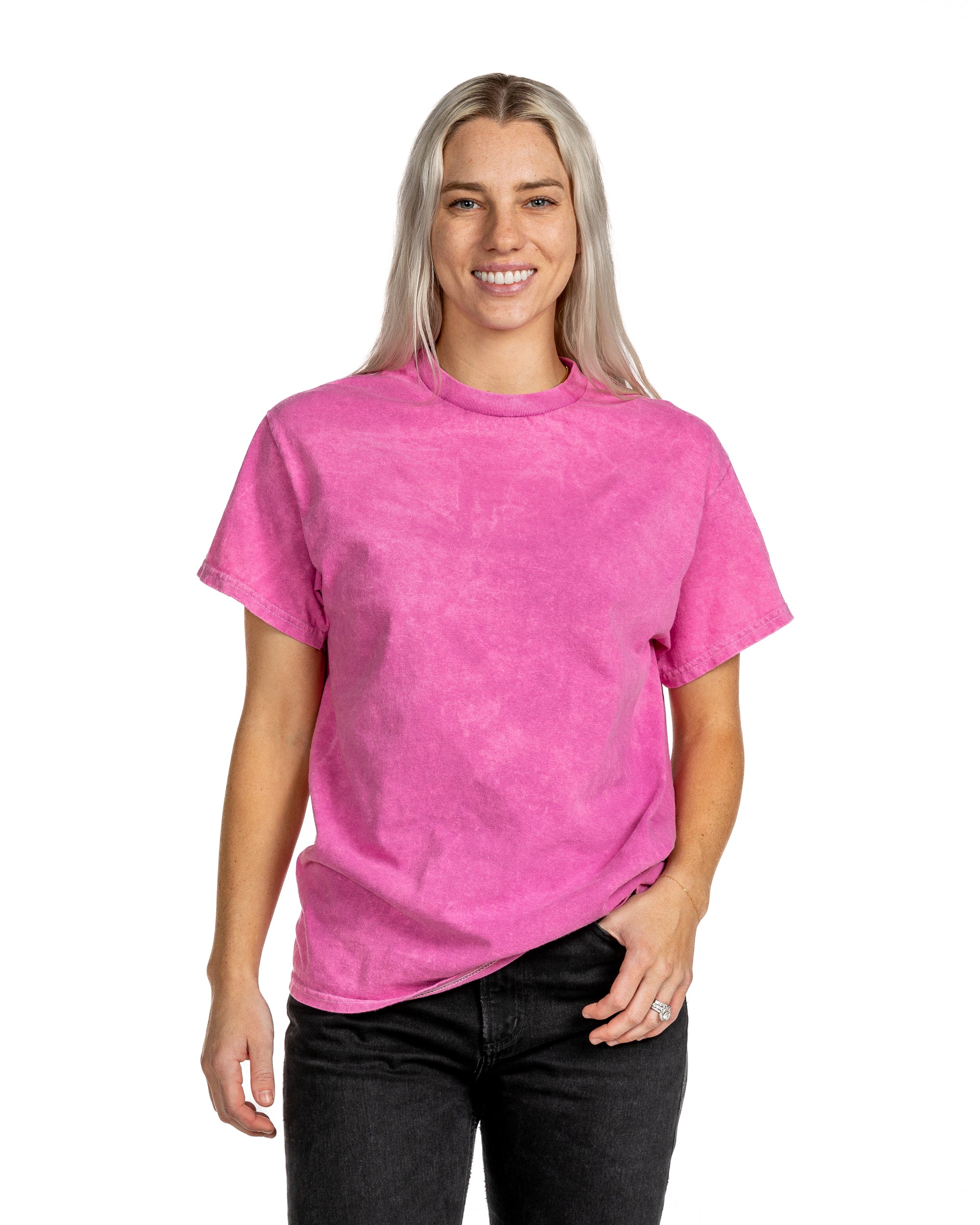 Mineral Wash Short Sleeve Tee - Fuchsia - Wholesale eco-friendly from Dyenomite Apparel Wholesale, United States