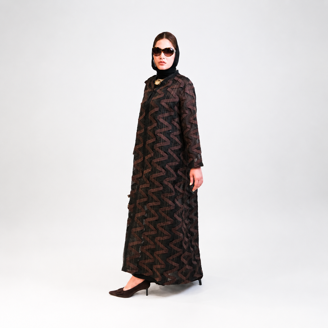 EFAAR Zigzag Patched Organza Abaya - Wholesale luxury from EFAAR, United Arab Emirates