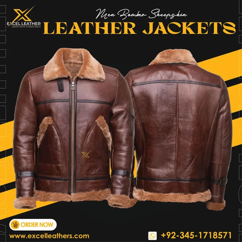 Brown Sheepskin Shearling Bomber Leather Jacket - Wholesale boho from Excel Leathers, Pakistan