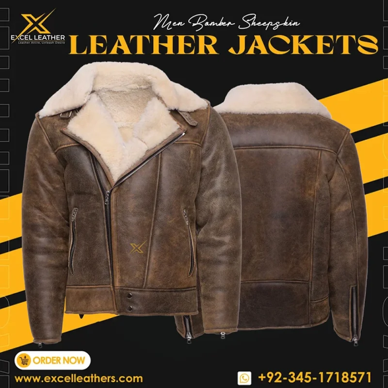 Carter’s Distressed Shearling Biker Bomber Jacket - Wholesale boho from Excel Leathers, Pakistan