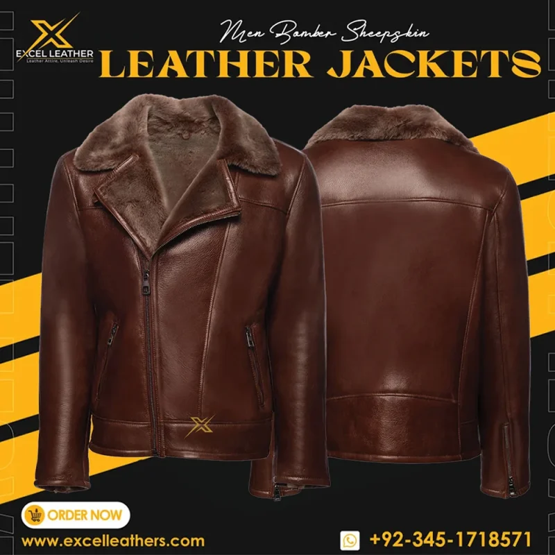 Carter’s Mateo Brown Shearling Biker Bomber Jacket - Wholesale boho from Excel Leathers, Pakistan