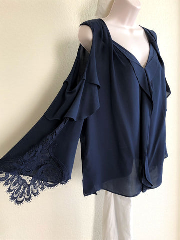 Kobi Halperin LARGE Mollie Cold Shoulder Navy Silk Top - Wholesale budget from FABULUX, United States