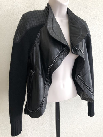 Yigal Azrouel Size 2 Black Leather and Knit Jacket - $1,100 RETAIL - Wholesale budget from FABULUX, United States