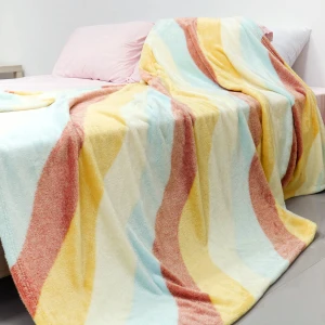 100% Recycled Polyester Frosted Printed Plush Blanket (Summer Stripes) - Wholesale budget from Fashion Hometex, Thailand
