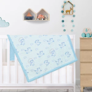 Unicorn and Cloud Printed Dimple Touch Velfleece Reversible Sherpa Baby Blanket (Blue) - Wholesale budget from Fashion Hometex, Thailand