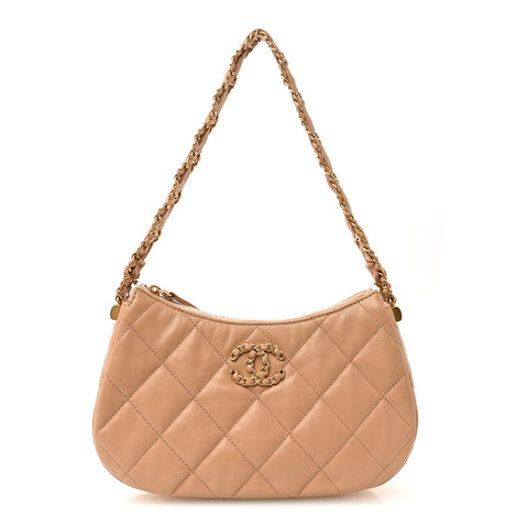 Crumpled Calfskin Quilted Braided CC Hobo Beige - Wholesale bags from FASHIONPHILE, United States