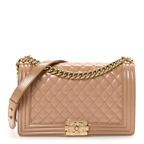 Iridescent Glazed Calfskin Quilted New Medium Boy Flap Dark Beige - Wholesale bags from FASHIONPHILE, United States