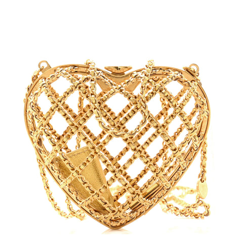 Metal Metallic Lambskin Quilted CC Heart Minaudiere Crossbody Gold - Wholesale bags from FASHIONPHILE, United States
