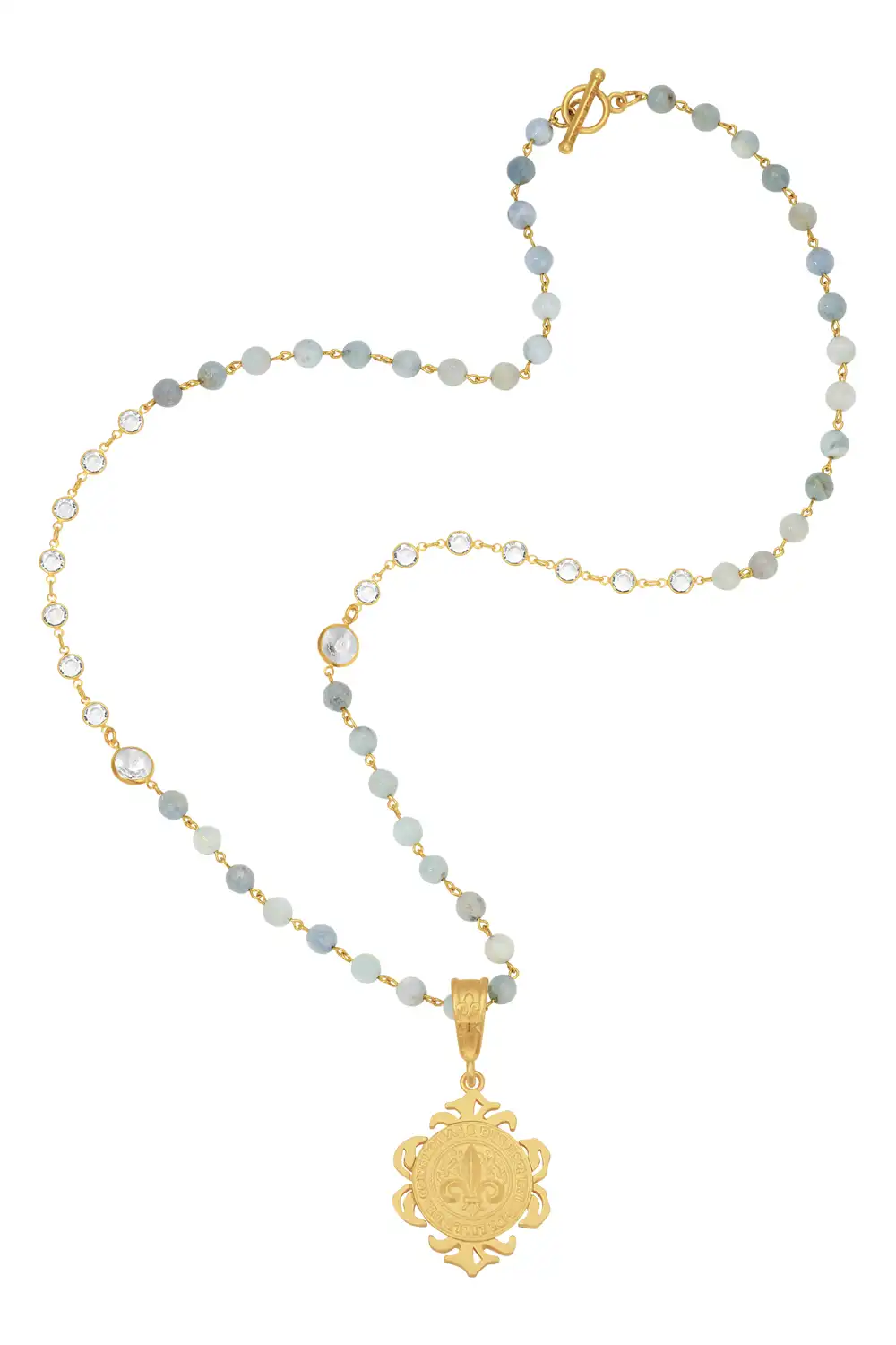 Bijou Necklace Aquamarine Necklace with Gold Medallion - Wholesale boho from French Kande, United States
