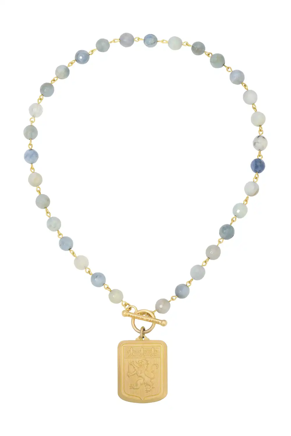 Charlène Necklace Aquamarine Necklace with 24K Gold Medallion - Wholesale boho from French Kande, United States