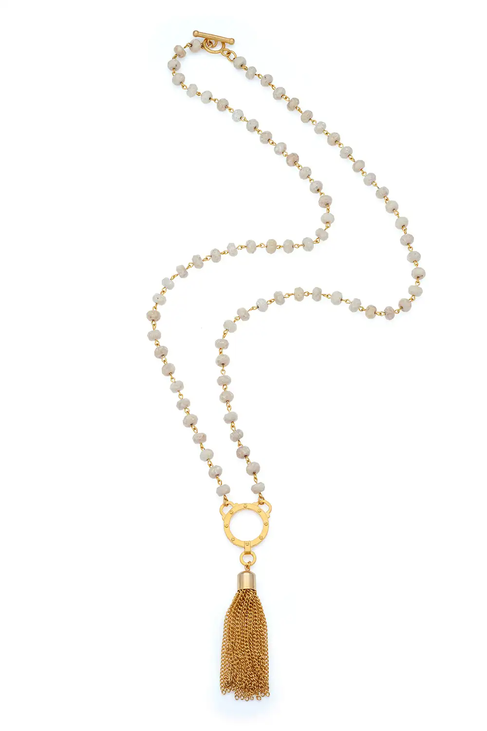 Jasmine Necklace Riverstone Necklace With Gold Bee Medallion - Wholesale boho from French Kande, United States