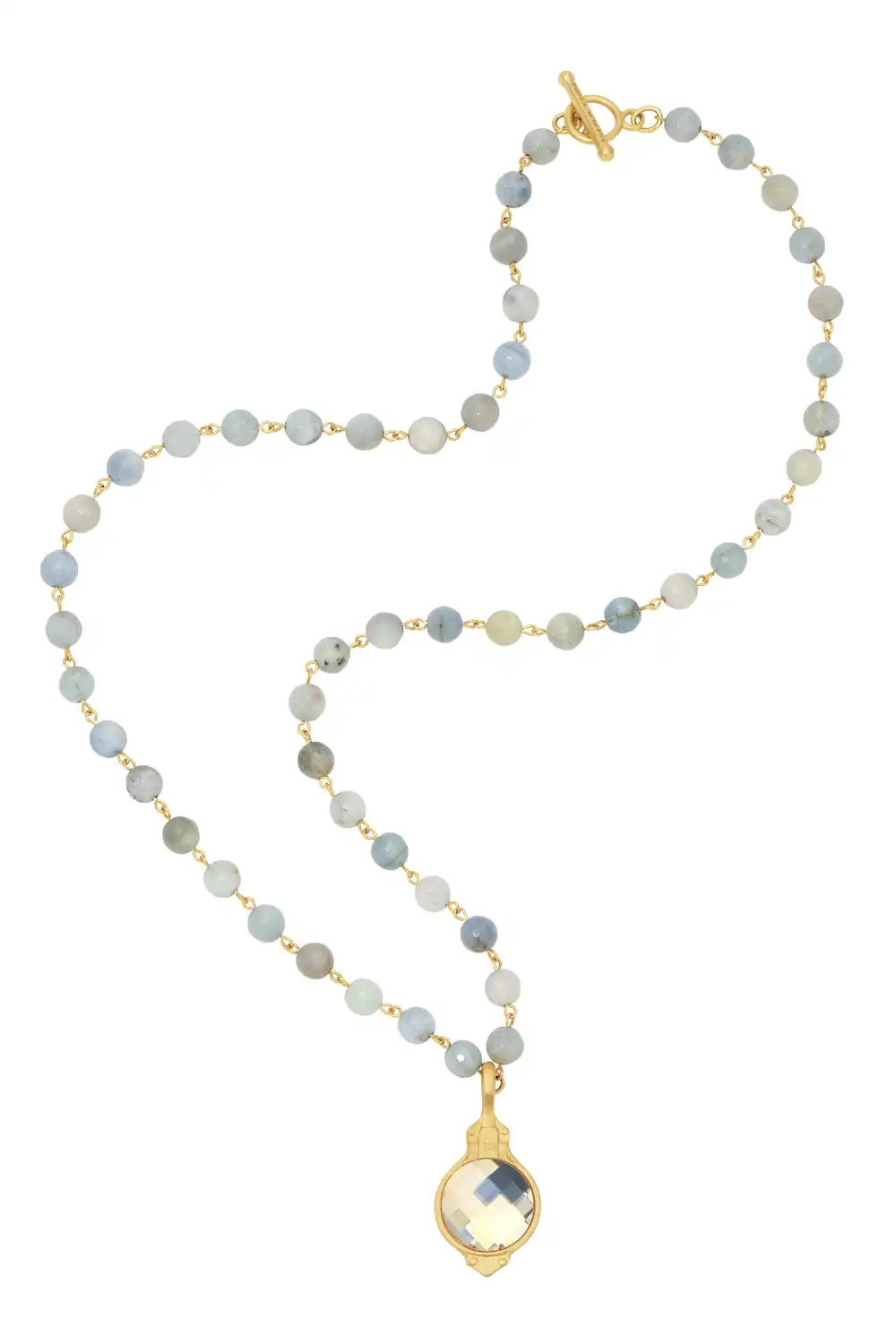 Lizette Necklace Aquamarine Necklace with Crystal Pendant - Wholesale boho from French Kande, United States