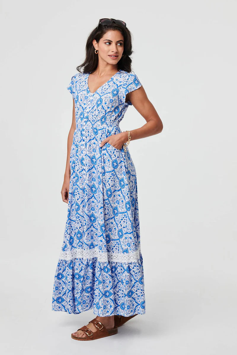 PRINTED CAP SLEEVE BUTTONED DRESS - Wholesale boutique from G7 Clothing, United Kingdom