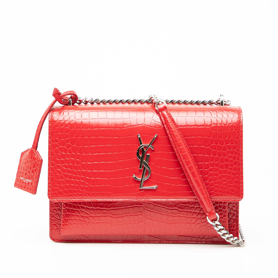 Saint Laurent Croc embossé Sunset Sac Moyen Rouge - Wholesale accessories from Gaby Paris, France