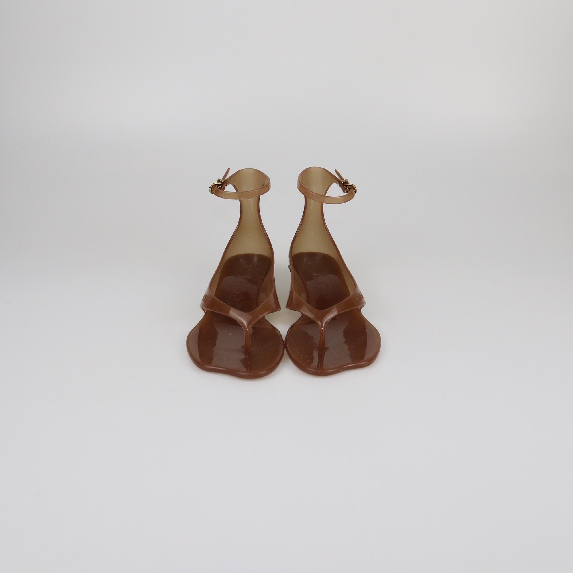 Chloe Brown Jelly Thong Flat Sandals - Wholesale accessories from Garderobe, United Arab Emirates