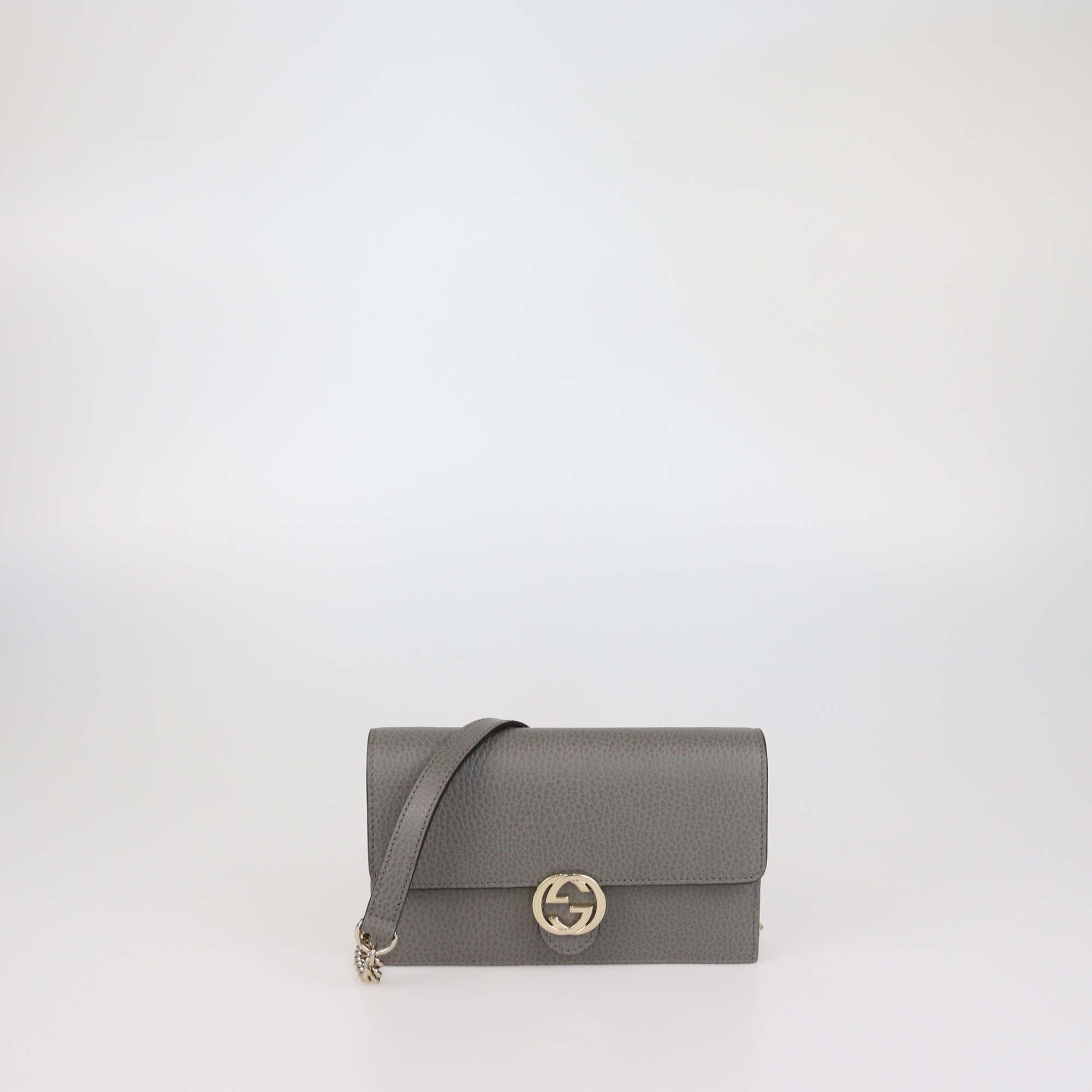 Gucci Grey Leather Interlocking G Dollar Wallet on Chain - Wholesale 00s from Garderobe, United Arab Emirates
