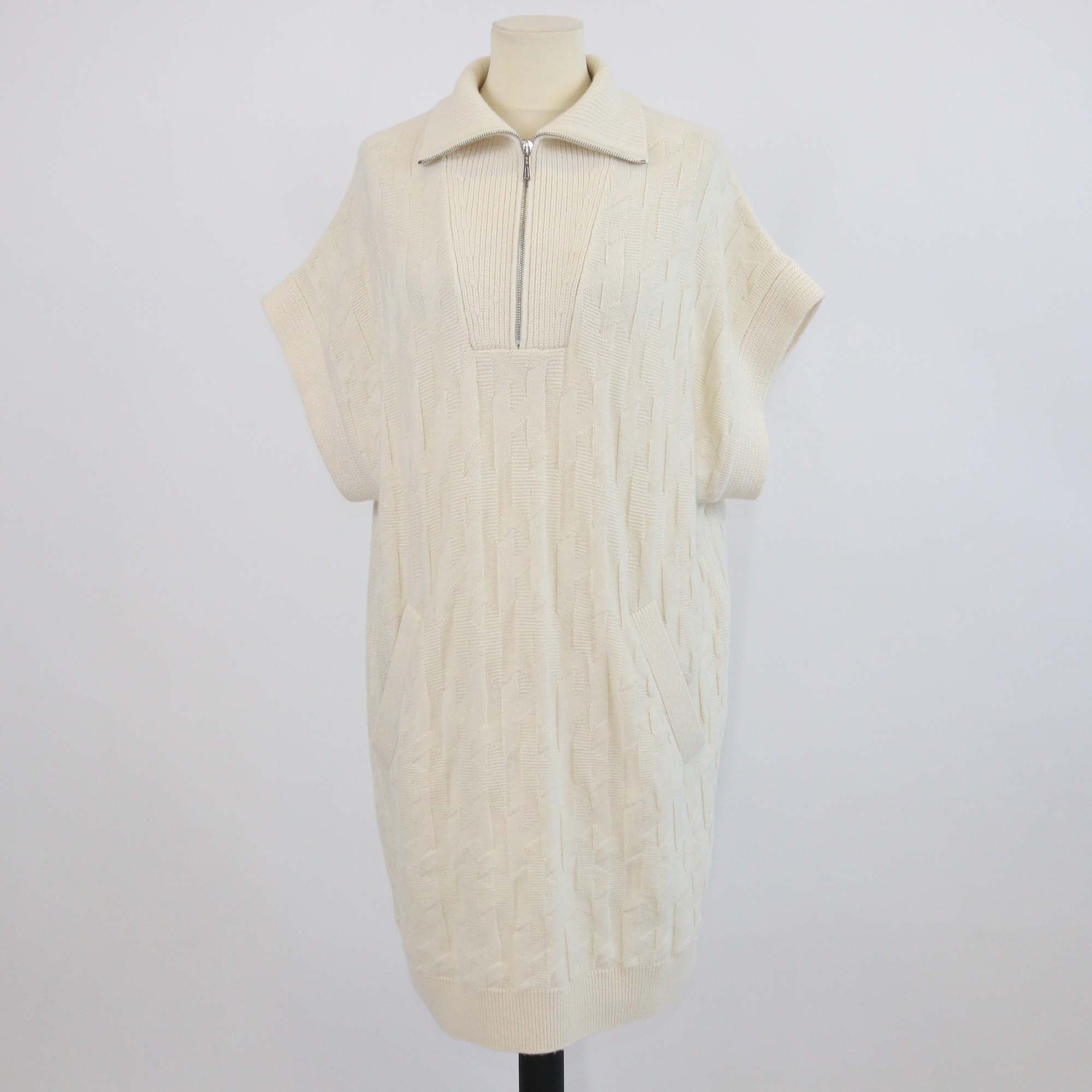 Hermes Cream Knitted Wool H All over Short Sleeve Half Zip Sweater Dress - Wholesale 00s from Garderobe, United Arab Emirates