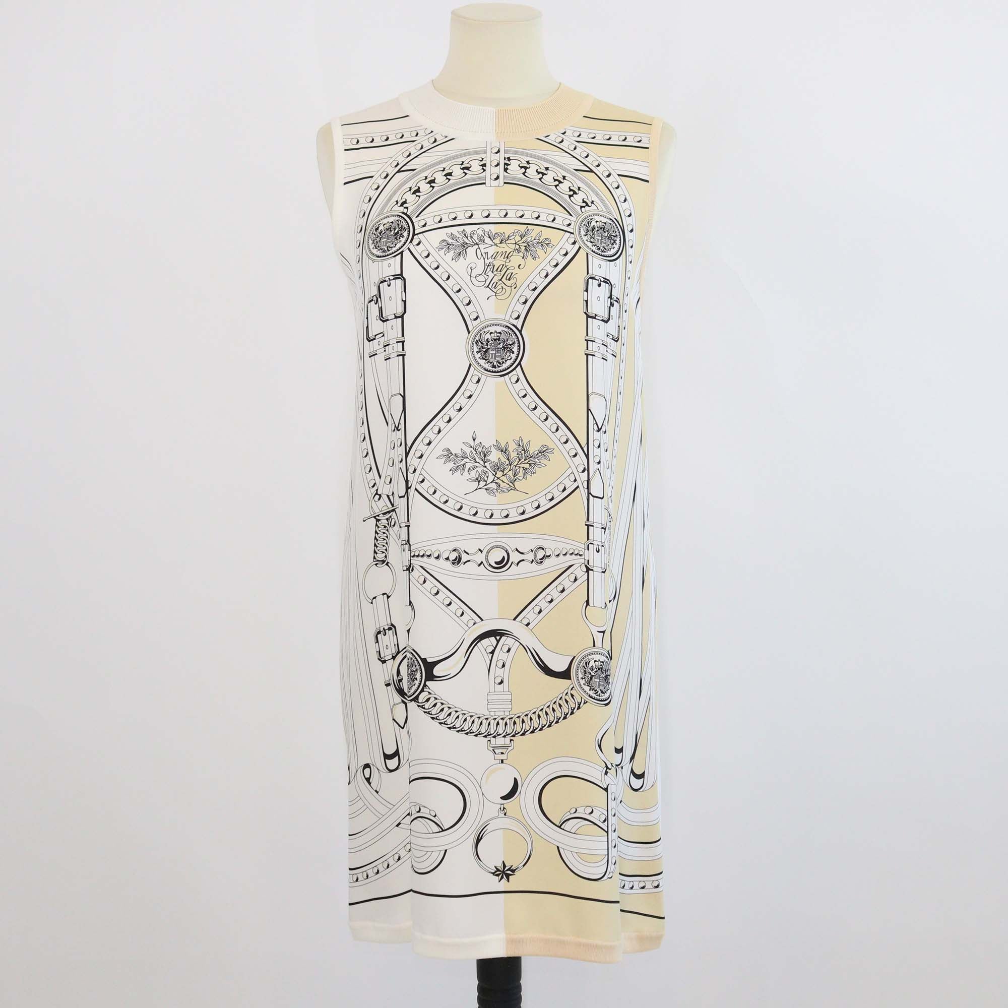Hermes White/Creme Silk Grand Tralala Print Sleeveless Shift Dress - Wholesale 00s from Garderobe, United Arab Emirates